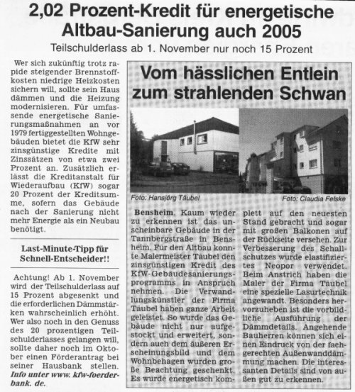 Dieser Artikel aus der Klimaschutz-Zeitung des Kreis Bergstraße befasst sich mit der von uns ausgeführten Sanierung eines Objektes in Bensheim.